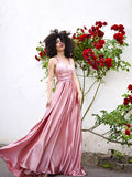 A-Line/Princess Silk like Satin Sleeveless Sash/Ribbon/Belt Spaghetti Straps Floor-Length Dresses TPP0004751