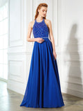 A-Line/Princess Jewel Sleeveless Beading Chiffon Sweep/Brush Train Dresses TPP0003435