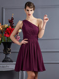 A-Line/Princess One-Shoulder Sleeveless Pleats Short Chiffon Bridesmaid Dresses TPP0005105