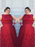 A-Line/Princess Scoop Sleeveless Applique Floor-Length Tulle Plus Size Dresses TPP0004324