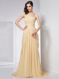 A-Line/Princess One-Shoulder Sleeveless Pleats Long Chiffon Dresses TPP0004118