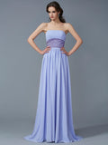 A-Line/Princess Strapless Sleeveless Beading Long Chiffon Dresses TPP0004323