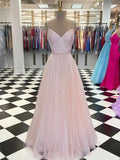 A-Line/Princess Floor-Length Spaghetti Straps Sleeveless Tulle Ruffles Dresses TPP0004337