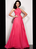 A-Line/Princess High Neck Sleeveless Sash/Ribbon/Belt Long Chiffon Dresses TPP0003288