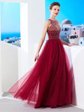 A-Line/Princess Scoop Sleeveless Floor-Length Beading Tulle Dresses TPP0002471