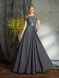 A-Line/Princess Scoop Applique Short Sleeves Long Chiffon Mother of the Bride Dresses TPP0007108