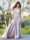 A-Line/Princess Halter Sleeveless Sweep/Brush Train Ruched Satin Dresses TPP0004264