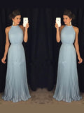 A-Line/Princess Sleeveless High Neck Pleats Floor-Length Chiffon Dresses TPP0002807