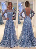 A-Line/Princess Long Sleeves Lace Floor-Length Bateau Ruffles Dresses TPP0001944