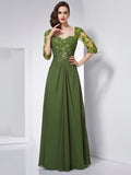 A-Line/Princess Sweetheart 3/4 Sleeves Beading Long Chiffon Dresses TPP0002436