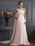 A-Line/Princess One-Shoulder Sleeveless Beading Long Chiffon Dresses TPP0002391