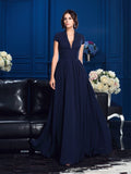 A-Line/Princess V-neck Applique Short Sleeves Long Chiffon Mother of the Bride Dresses TPP0007094