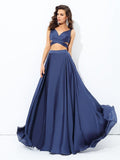 A-line/Princess Straps Sleeveless Long Satin Chiffon Two Piece Dresses TPP0002457