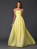 A-Line/Princess Strapless Sleeveless Pleats Long Chiffon Dresses TPP0003298