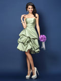 A-Line/Princess Strapless Ruched Sleeveless Short Satin Bridesmaid Dresses TPP0005671