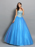 Ball Gown Sweetheart Beading Sleeveless Long Elastic Woven Satin Quinceanera Dresses TPP0003603