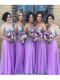 A-Line/Princess Sleeveless Sweetheart Floor-Length Sequin Chiffon Bridesmaid Dresses TPP0005026