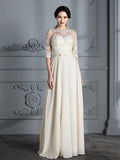 A-Line/Princess Scoop 1/2 Sleeves Floor-Length Chiffon Wedding Dresses TPP0006552