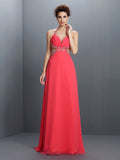 A-Line/Princess Halter Beading Sleeveless Long Chiffon Dresses TPP0004476