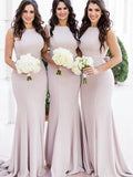 Trumpet/Mermaid Stretch Crepe Ruffles Scoop Sweep/Brush Train Sleeveless Bridesmaid Dresses TPP0005049