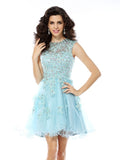 A-Line/Princess Scoop Beading Applique Sleeveless Short Satin Cocktail Dresses TPP0008791