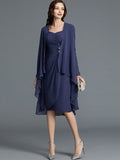 Sheath/Column Sweetheart Chiffon 1/2 Sleeves Knee-Length Mother of the Bride Dresses TPP0007204