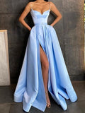 A-Line/Princess Satin Ruffles Spaghetti Straps Sleeveless Floor-Length Dresses TPP0001766