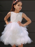 A-Line/Princess Tulle Lace Scoop Sleeveless Short/Mini Flower Girl Dresses TPP0007487