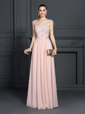 A-Line/Princess Straps Applique Sleeveless Long Chiffon Dresses TPP0003278