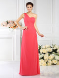 A-Line/Princess One-Shoulder Pleats Sleeveless Long Chiffon Bridesmaid Dresses TPP0005537