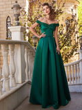 A-Line/Princess Off-the-Shoulder Sequin Sleeveless Satin Floor-Length Dresses TPP0002252