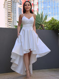 A-Line/Princess Satin Ruched V-neck Sleeveless Asymmetrical Wedding Dresses TPP0007019