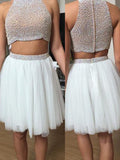 A-Line/Princess Sleeveless High Neck Tulle Beading Short/Mini Two Piece Dresses TPP0002734