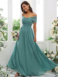 A-Line/Princess Chiffon Ruched Off-the-Shoulder Sleeveless Floor-Length Bridesmaid Dresses TPP0004920