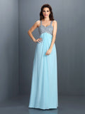 A-Line/Princess Straps Beading Sleeveless Long Chiffon Dresses TPP0004474