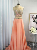 A-Line/Princess Scoop Chiffon Beading Sleeveless Sweep/Brush Train Dresses TPP0004583