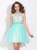 A-Line/Princess High Neck Lace Sleeveless Short Net Dresses TPP0008448