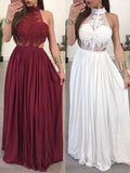 A-Line/Princess Sleeveless Halter Floor-Length Chiffon Lace Dresses TPP0002413