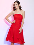 A-Line/Princess Strapless Sleeveless Pleats Short Chiffon Bridesmaid Dresses TPP0005273