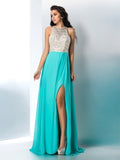 A-Line/Princess Scoop Beading Sleeveless Long Chiffon Dresses TPP0002837