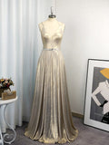 A-Line/Princess Sleeveless Halter Ruffles Floor-Length Dresses