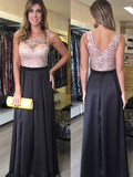 A-Line/Princess Scoop Sleeveless Lace Floor-Length Satin Dresses TPP0002895