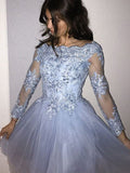 A-Line/Princess Long Sleeves Off-the-Shoulder Tulle Applique Short/Mini Dresses TPP0008351