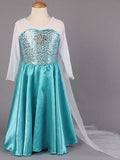 A-line/Princess Scoop Long Sleeves Beading Long Satin Flower Girl Dresses TPP0007859