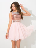 A-Line/Princess Sheer Neck Sequin Sleeveless Short Chiffon Cocktail Dresses TPP0002265