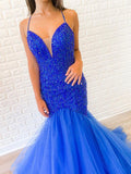 Trumpet/Mermaid Tulle Beading Halter Sleeveless Sweep/Brush Train Dresses TPP0004359