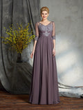 A-Line/Princess V-neck 1/2 Sleeves Long Chiffon Mother of the Bride Dresses TPP0007305