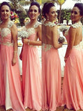 A-Line/Princess Straps Sleeveless Chiffon Applique Floor-Length Bridesmaid Dresses TPP0005566