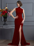 A-Line/Princess High Neck Sleeveless Beading Long Dresses TPP0002313