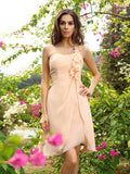 A-Line/Princess One-Shoulder Ruched Sleeveless Short Chiffon Bridesmaid Dresses TPP0005387